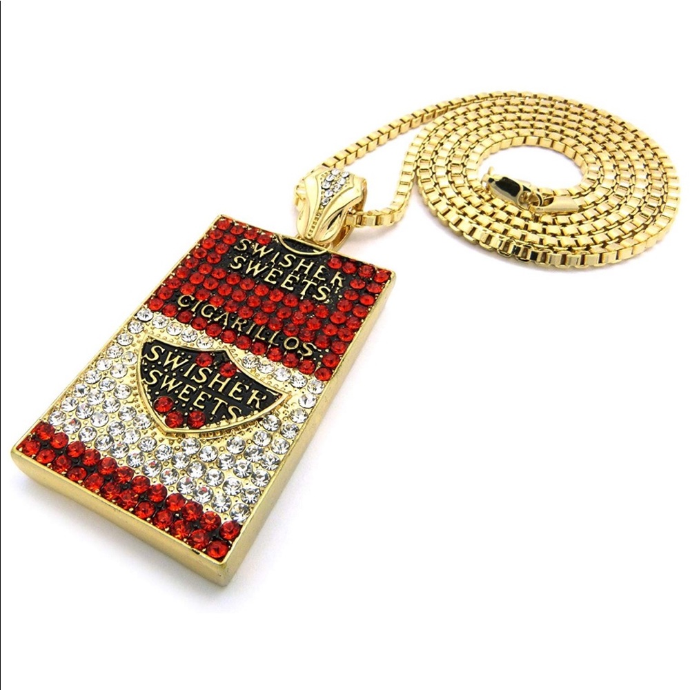 Iced Out Gold Swisher Sweets Pendant  Necklace